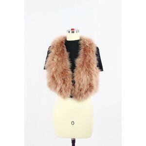 AKUALANI Dusty Pink Ostrich Feather Cropped Vest Shrug, Size S/M